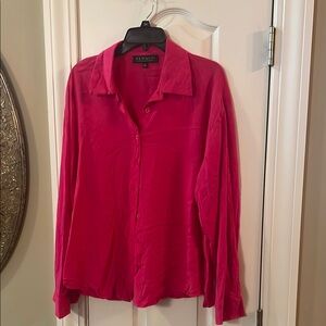 Eloquii Hot Pink Notched Collar Button Down Shirt